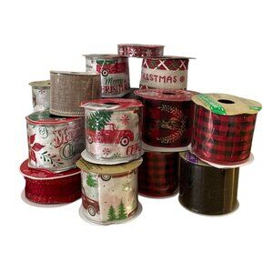 Large Lot of Christmas Holiday Ribbon Set of 16 Most New Most Wired Bows Wreaths